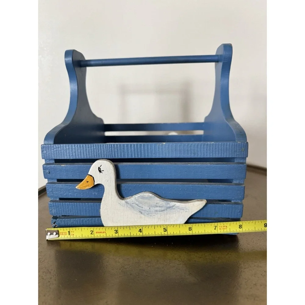 VTG Vintage Blue Goose Crate Wooden Box Cute Cottage CottageCore 90s 80s Geese